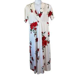 Floral Maxi Dress Find Me Plus 1X White Red Bloomcore Cottagecore Short Sleeve